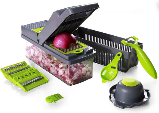 All-In-1 Vegetable Chopper, Kitchen Household Vegetable Cutter,Onion Chopper & Dicer,Peeler, Spiralizer, Egg Slicer & Seperator- Ultimate Kitchen Gadget