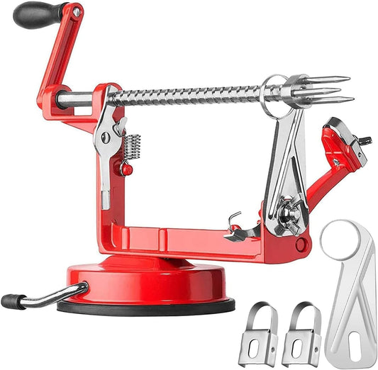 Apple Peeler Slicer Corer with Stainless Steel Blades and Powerful Suction Base for Apples Pears Potatoes(Red)