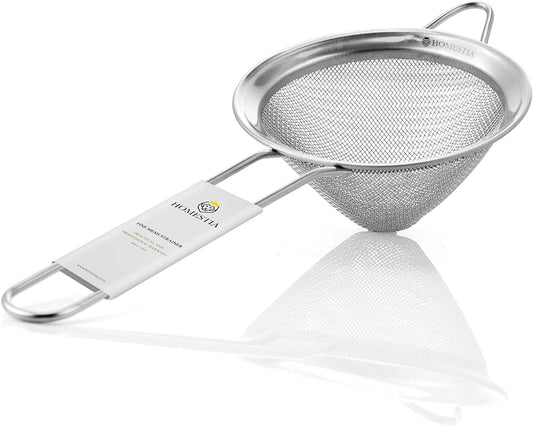 Homestia Fine Mesh Sieve Strainer Stainless Steel Cocktail Strainer Food Strainers Tea Strainer Coffee Strainer with Long Handle for Double Straining Utensil 3.3 Inch  Homestia Silver 1 Pc 