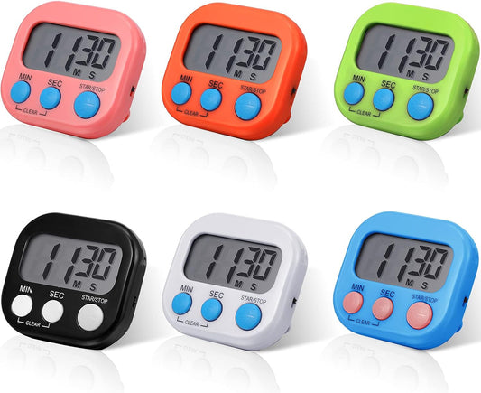 6 Pieces Digital Kitchen Timer Magnetic Countdown Timer Kitchen Loud Alarm Stopwatch Large Digits Timer Clock for Cooking Baking Boiling Egg Sports Games Office Classroom Kids Teacher Study Exercise  Weewooday   