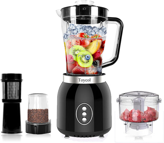61Oz 4 in 1 Blender and Food Processor Combo for Kitchen Large Capacity Countertop Blenders for Smoothies, Shakes with 3 Cups 2 Speed Electric Mixer Grinder for Meat and Vegetable Soy Milk Maker 800W  Toycol   