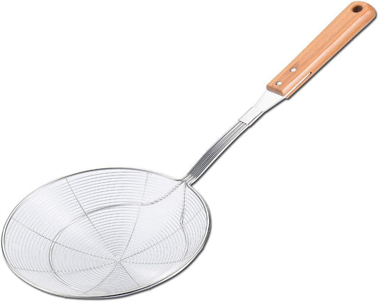 Tenta Kitchen Stainless Steel Cooking Skimmer Wire Spider Strainer Noodle Pasta Basket Colander, Bamboo Handle (Small Size, over 5.5 Inch)  TENTA KITCHEN Small  