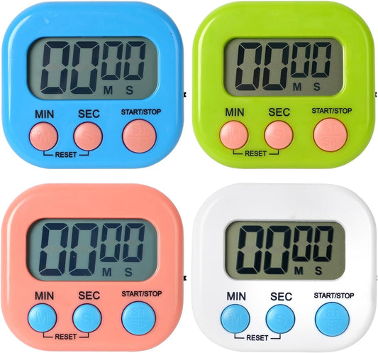 4 Pack Kitchen Timer Digital Cooking Timer Loud Alarm Digital Timer,Magnetic Stand Kitchen Timer with On/Off Switch,Kitchen Timer for Cooking & Kids & Teachers(Not Including Battery)  Seelulu   