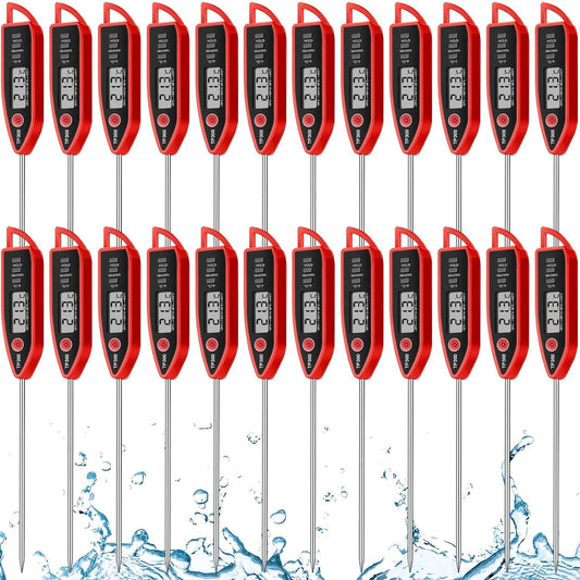 24 Pieces Instant Read Meat Thermometer Digital Cooking Food Thermometer with Waterproof Long Probe for Kitchen Food Temperature Oven Candy Frying Oil Liquid Water Grill BBQ (Red)  Kanayu   