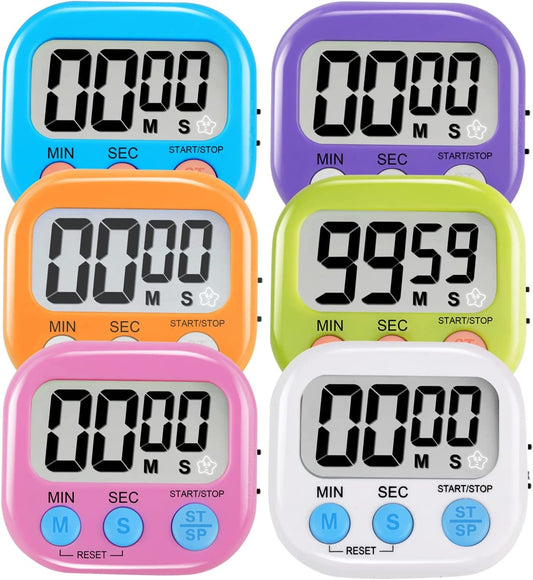 6 Pack Multi-Function Electronic Timer - Magnetic Digital Timers Big LCD Display the Loud/Silent Switch Countdown Timer Extensively Use in Break Time, Cooking,Gym, Meeting, Classroom  KITCHEN TIMER   