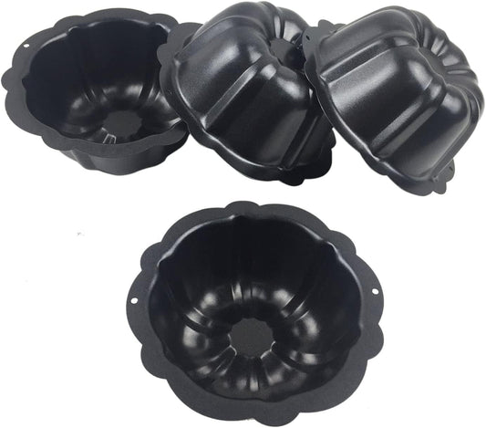 4 Inch Nonstick Mini Bundt Cake Pan, Set of 4 for Baking, Carbon Steel Fluted Cake Pans, Metal round Pumpkin Shaped Cake Mould for Cupcake, Muffin, Brownie, Pudding - Black  LoveDeal   