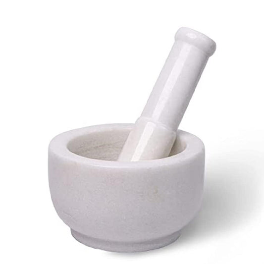 4 Inch Natural Granite Marble Mortar and Pestle Set Solid White Stone Marble Grinder for Guacamole, Herbs, Spices, Medicine  MR ENTERPRISES   