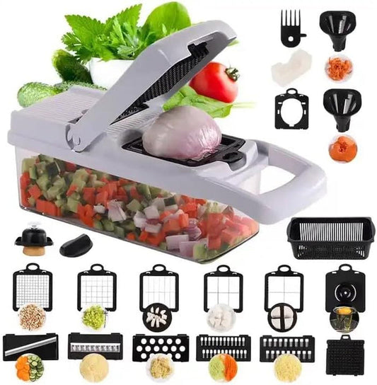 22 in 1 Multifunctional Onion Chopper Vegetable Chopper with Container for Salad Garlic Chopper Mandoline Slicer Cutter White  Lemaxe   