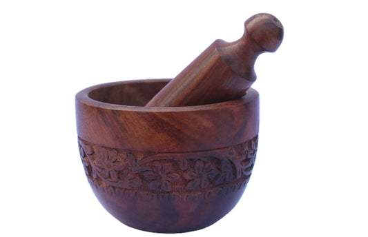 Acacia Wooden Okhli| Best Kitchen Tool for All Grinding Purpose| Garlic Mustard Black Pepper Crusher| Medicine and Herb Crusher| Spice Crusher|Mortar and Pestle Set