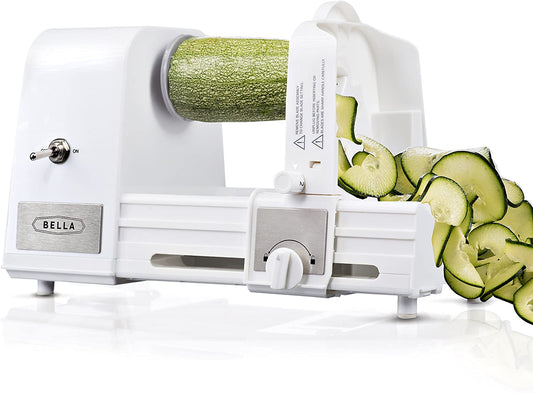 BELLA 4-In-1 Automatic Electric Spiralizer & Slicer, Quickly Prep Healthy Veggie or Fruit Spaghetti, Noodles or Ribbons, Easy to Clean, Recipe Book Included, White