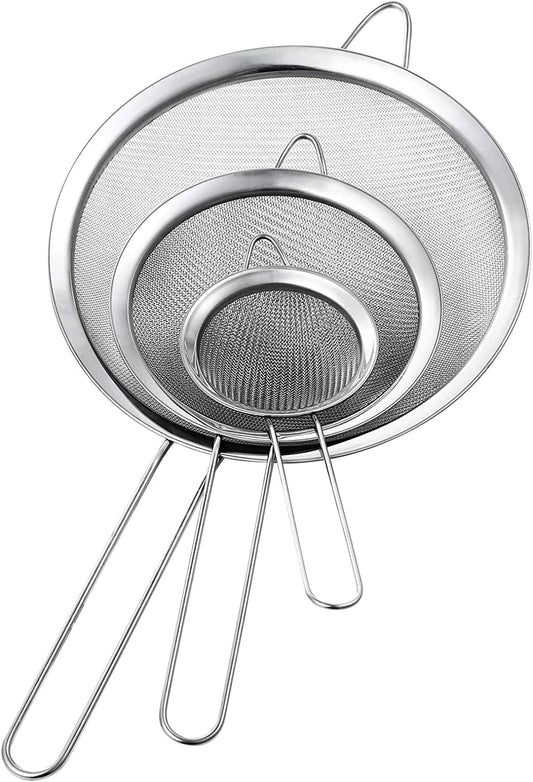 Stainless Steel Fine Mesh Strainer, Set of 3 Fine Mesh Strainer for Kitchen, Use for Tea, Flour, Rice, Juice, Vegetable, Etc, 3.15", 5.51", 7.88", Silver  Yqlinnn Exquisite Version Small Size  