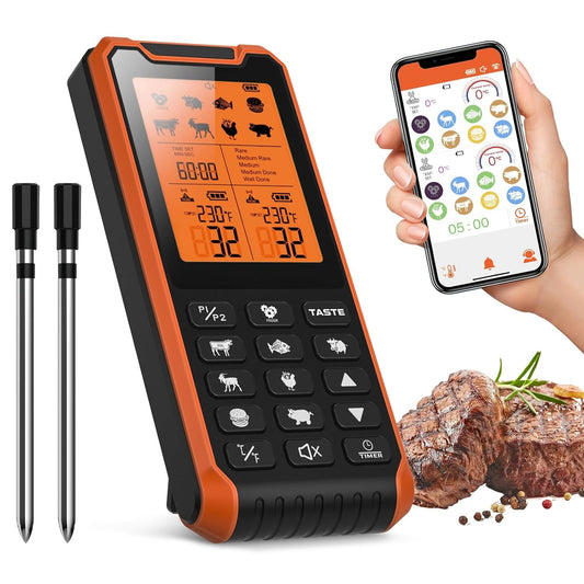 500FT Wireless Meat Thermometer with 2 Probes-Rechargeable, Smart Digital Cooking Thermometer with APP Alarm Function Preprogrammed Temperatures for Grilling Smoking Oven BBQ  NoeiiT   