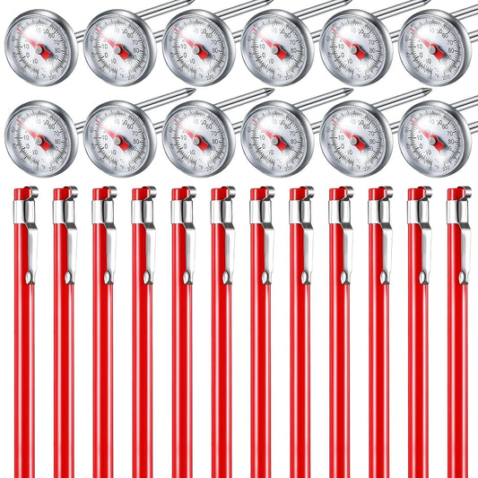 24 Pcs Stainless Steel Kitchen Thermometer with 5 Inches Red Long Stem1 Inch Dial Thermometer Milk Frothing Food Thermometer for Oven Probe Meat Foam Grill BBQ Cooking Chocolate Water  Xuhal   