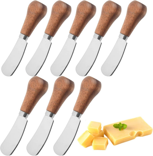 8Pcs Cheese Spreader Knives, Mini Butter Knife Spreader with Wooden Handle, Stainless Steel Cheese Knife Set for Charcuterie Board, Sandwich, Appetizers, Cocktail Spreading Knife  Clarmonde   