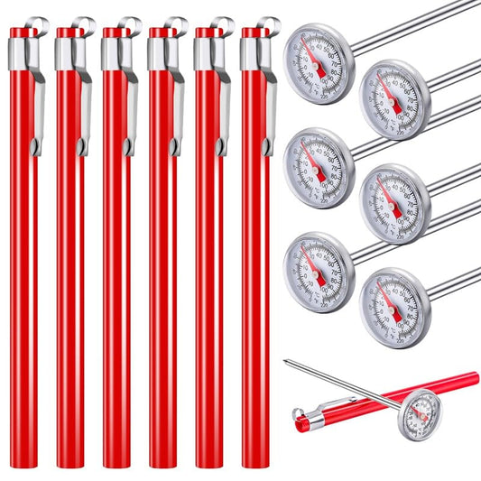 6 Pcs Stainless Steel Kitchen Thermometer with Red 5 Inches Long Stem1 Inch Dial Thermometer Milk Frothing Food Thermometer for Oven Probe Meat Foam Grill BBQ Cooking Chocolate Water  Fuyamp   