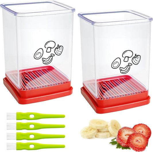 2Pcs Cup Slicer,Stainless Steel Fruit Slicer for Strawberry and Banana, Red Multifunctional Kitchen Portable Slicing Tool for Vegetable Salad  YOIYINI   