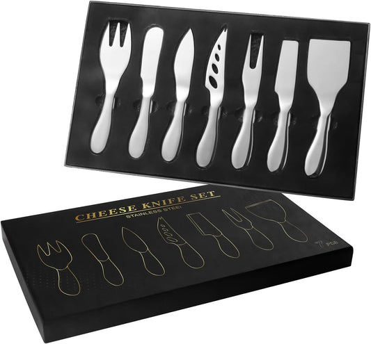 7PCS Cheese Knives Set for Charcuterie Boards Accessories, Include Butter Spreader, Serving Forks and Knives, Gift Box for Birthday Party, Wedding, Christmas  Izurok   