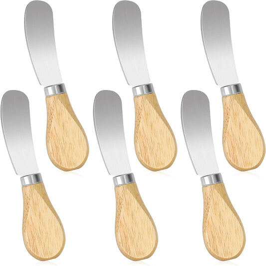 6 Pcs Cheese Spreader Knives, Mini Butter Knife Spreader with Wooden Handle, Stainless Steel Butter Spreader, 4.8Inch Cheese Knife Set for Charcuterie Board, Cheese, Butter, Sandwich  KALIONE   