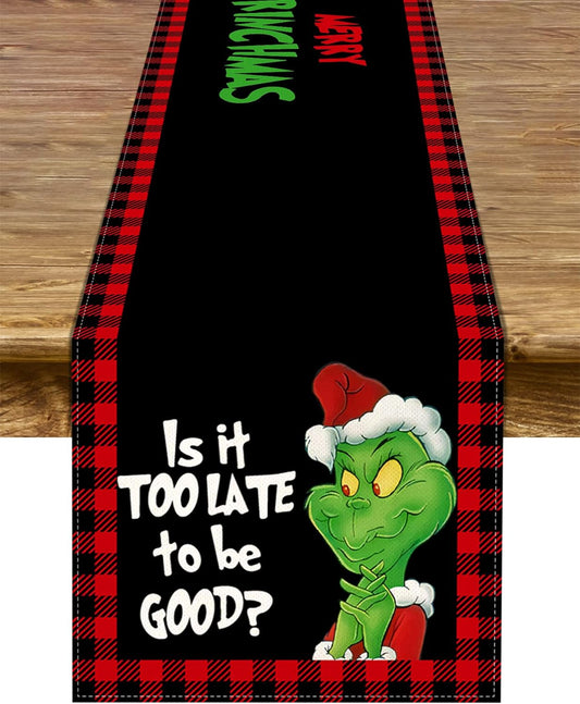 Merry Grinchmas Table Runner Christmas Xmas Buffalo Plaid Check Winter Holiday Party Decoration Fireplace Kitchen Dining Home Decor (Black and Red, 13" X 108")  Pudodo Black And Red 13" X 90" 