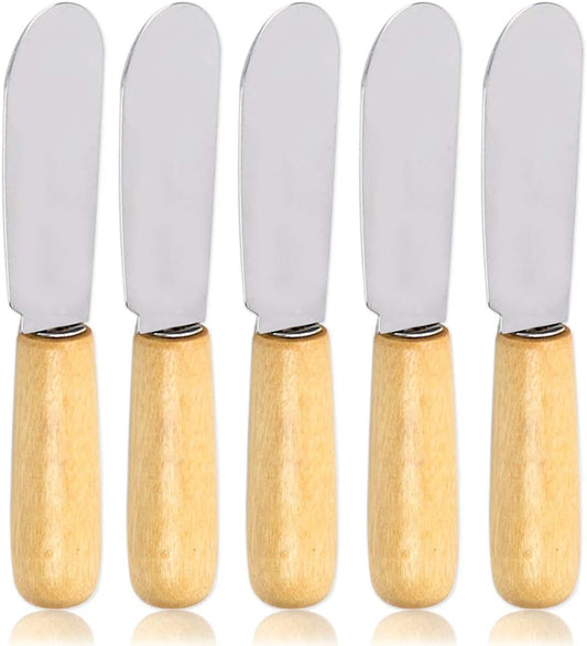 5 Pack Stainless Steel Straight Edge Wide Butter Spreader with Wood Handle Deluxe Sandwich Cream Cheese Condiment Spreader Set Kitchen Tools, 4 Inches  ACKLLR   