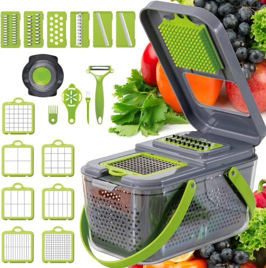 22 in 1 Vegetable Chopper - Onion Chopper with 13 Blades and Container,Veggie Mandoline Slicer Food Chopper for Kitchen Gray  KT-GARY   