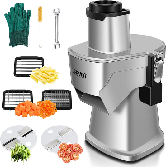 4 in 1 Electric Vegetable Chopper, Compact Food Processor Multiblade Mandoline Slicer Cheese Grater 110V Commercial French Fry Cutter Veggie Shredder & Dicer W/Screwdriver, Cut-Resistant Glove  ANQING EKWAY IMPORT AND EXPORT CO., LTD   