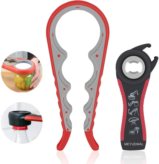 Jar Opener, 5 in 1 Multi Function Can Opener Bottle Opener Kit with Silicone Handle Easy to Use for Children, Elderly and Arthritis Sufferers (Apple Red）  MEYUEWAL Apple Red  