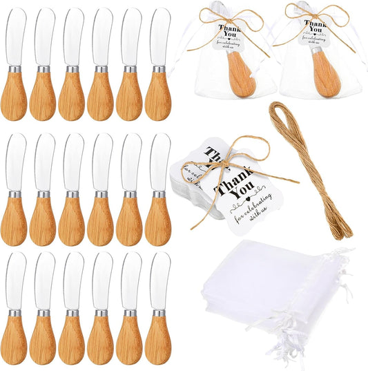 50 Set Wedding Party Favors Little Cheese Spreader Knives with Wood Handle Stainless Steel Cocktail Knives with White Organza Bags Thank You Tags for Christmas Kitchen Birthday Wedding Party  Uiifan   